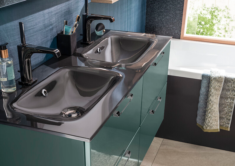 plan verre double vasque graphite 
